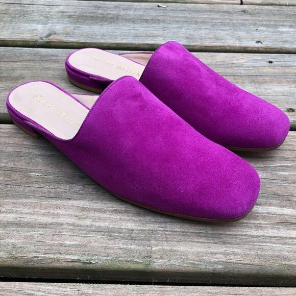Stuart Weitzman Mulearky Begonia Suede Flat Mules - Picture 1 of 11
